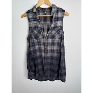 Free People Women’s Plaid Faded Sleeves Top Size Small Long Fall grunge